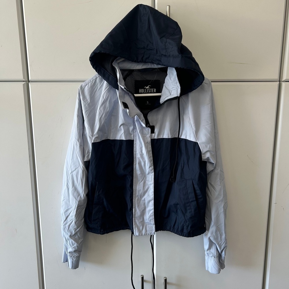 Hollister California Windbreaker Jacket Blue Colorblock Mesh Lined Hooded Small